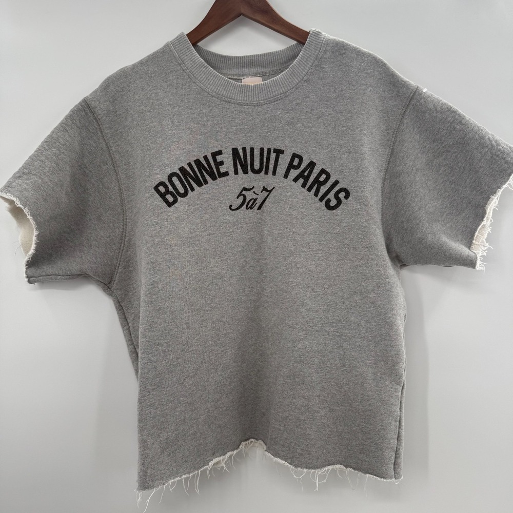 Cinq à Sept Blaise Bonne Nuit Paris Sweatshirt Grey XS‎ Women's Cotton Raw Hem